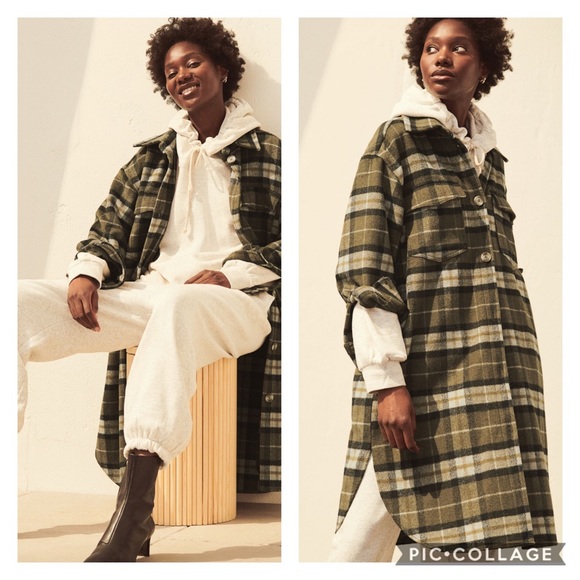 NWT H&M *Bloggers Fave* Green-Khaki Plaid Shacket - Picture 7 of 8